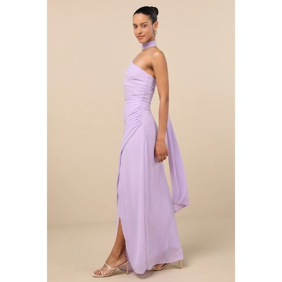 Lulus “Adeline” Lavender One-Shoulder Scarf Maxi Dress – Medium NWOT - Picture 3 of 6